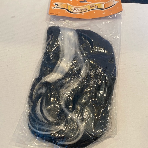 NWT Black with Silvery White Streak Novelty Wig - Picture 1 of 3